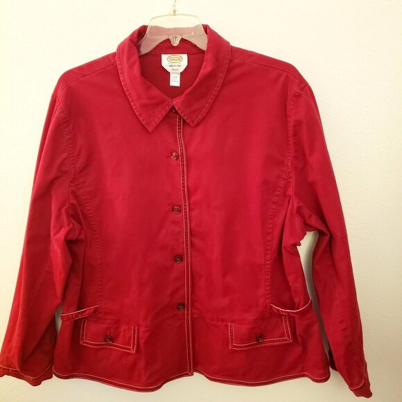 Talbots Red Velvet Trim Cotton Blend Jacket with Side Ties and Pockets  24W EUC - Picture 1 of 9